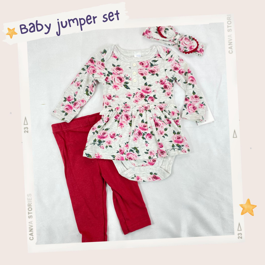 Baju jumper baby usia 0-9 bulan Setelan legging dress perempuan sleepwear piyama bando G