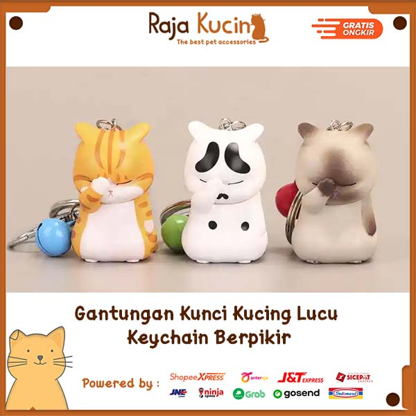 Gantungan kunci kucing lucu keychain berpikir (shy cat)