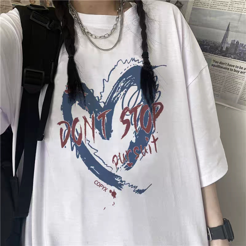 Korean Style kaos putih casual Heart print baju kaos baju oversize wanita/kaos tumbler