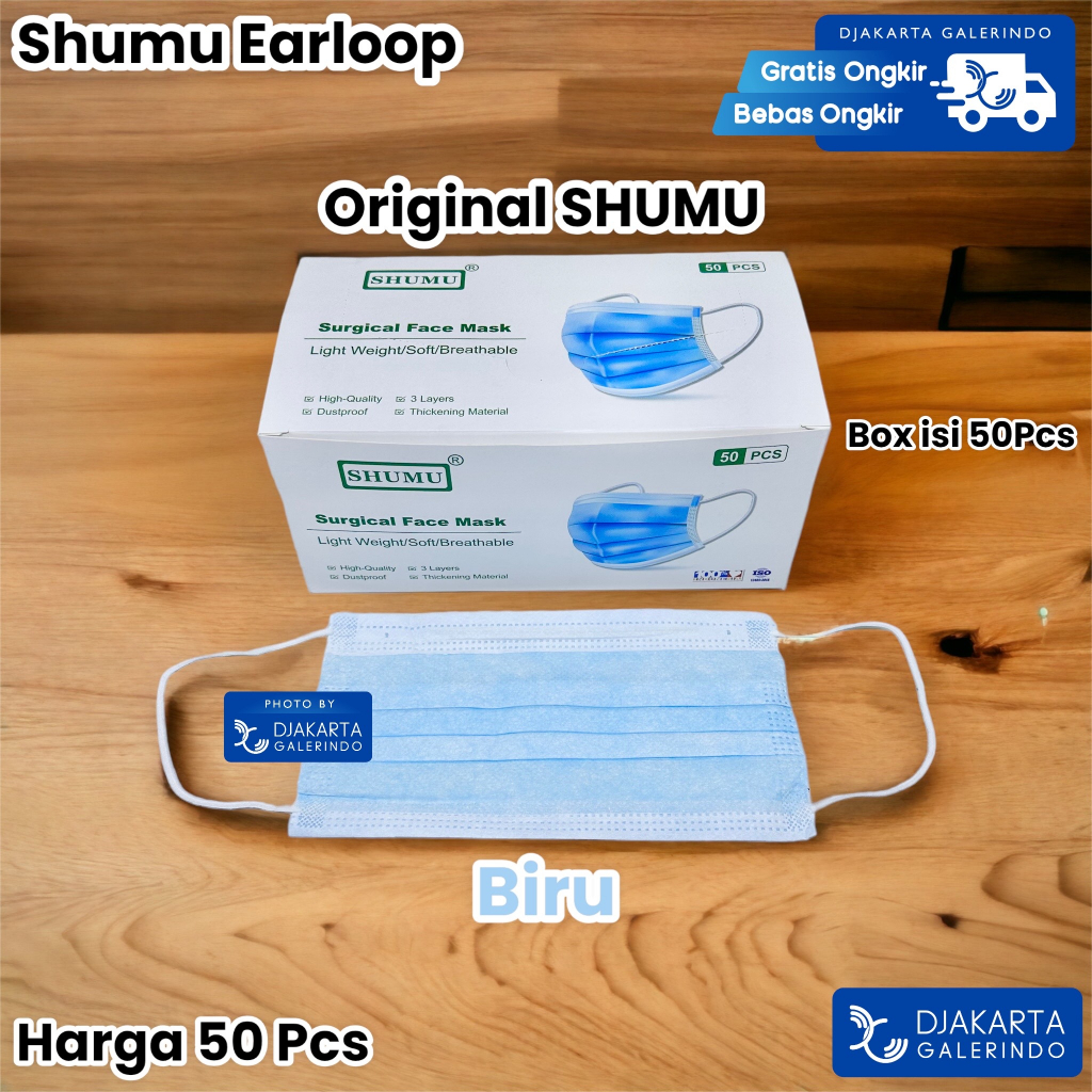 Masker Shumu Earloop Biru Surgical Medis Mask 3Ply isi 50Pcs