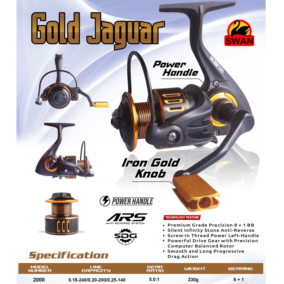 Reel Pancing  Swan Gold Jaguar POWER HANDLE 2000