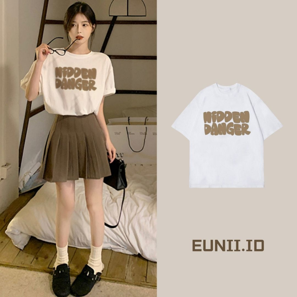 EUNII T-shirt Lengan Pendek Cartoon Bear Ear Korean Style/Kaos Atasan Wanita/Baju Kaus Oversize Wanita/Kaos Wanita