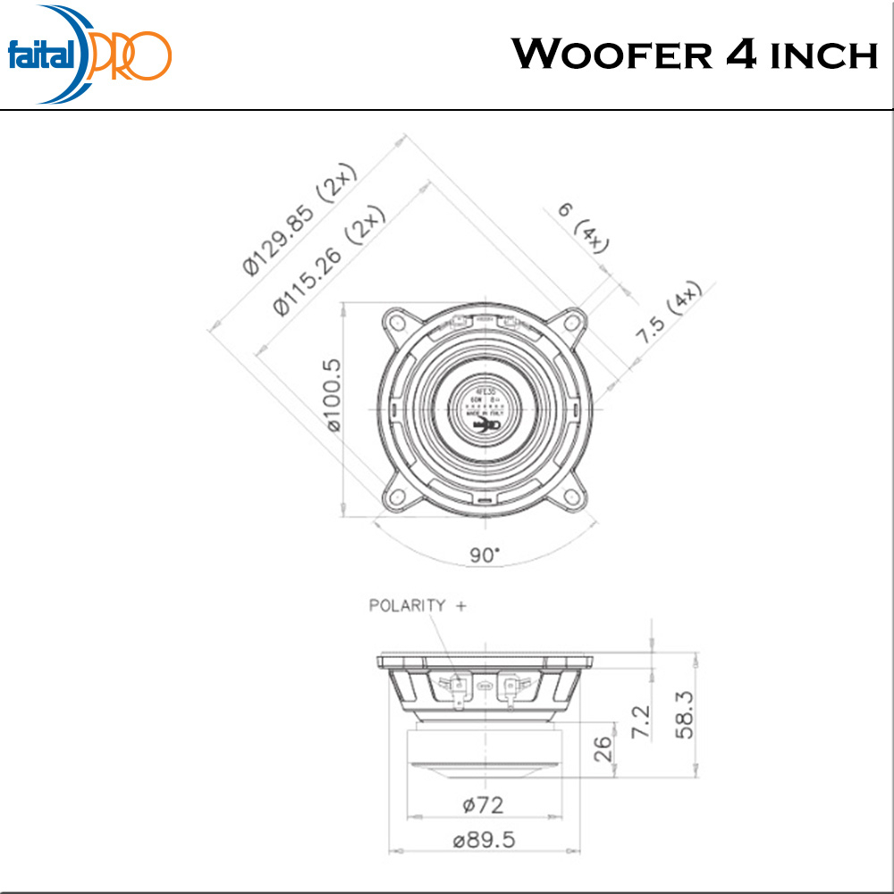 Faital Woofer Speaker Komponen 4 inch 4FE35 8 ohm Ferrite