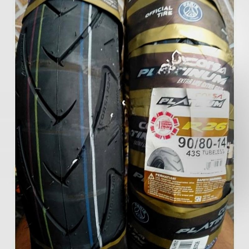 BAN TUBLES MATIC CORSA PLATINUM R26 90/80.14 , BAN BARU 100% ORIGINAL GRATIS PENTIL.