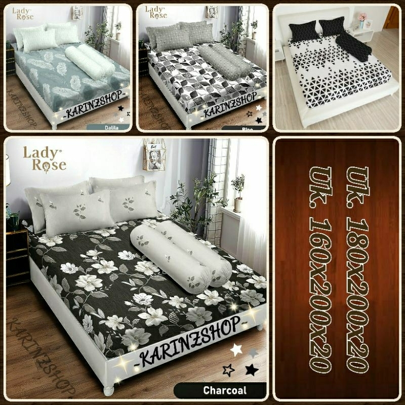 Sprei Lady Rose CHARCOAL/RINO/DALILA/HINDIA (Uk. King 180/ Queen 160)