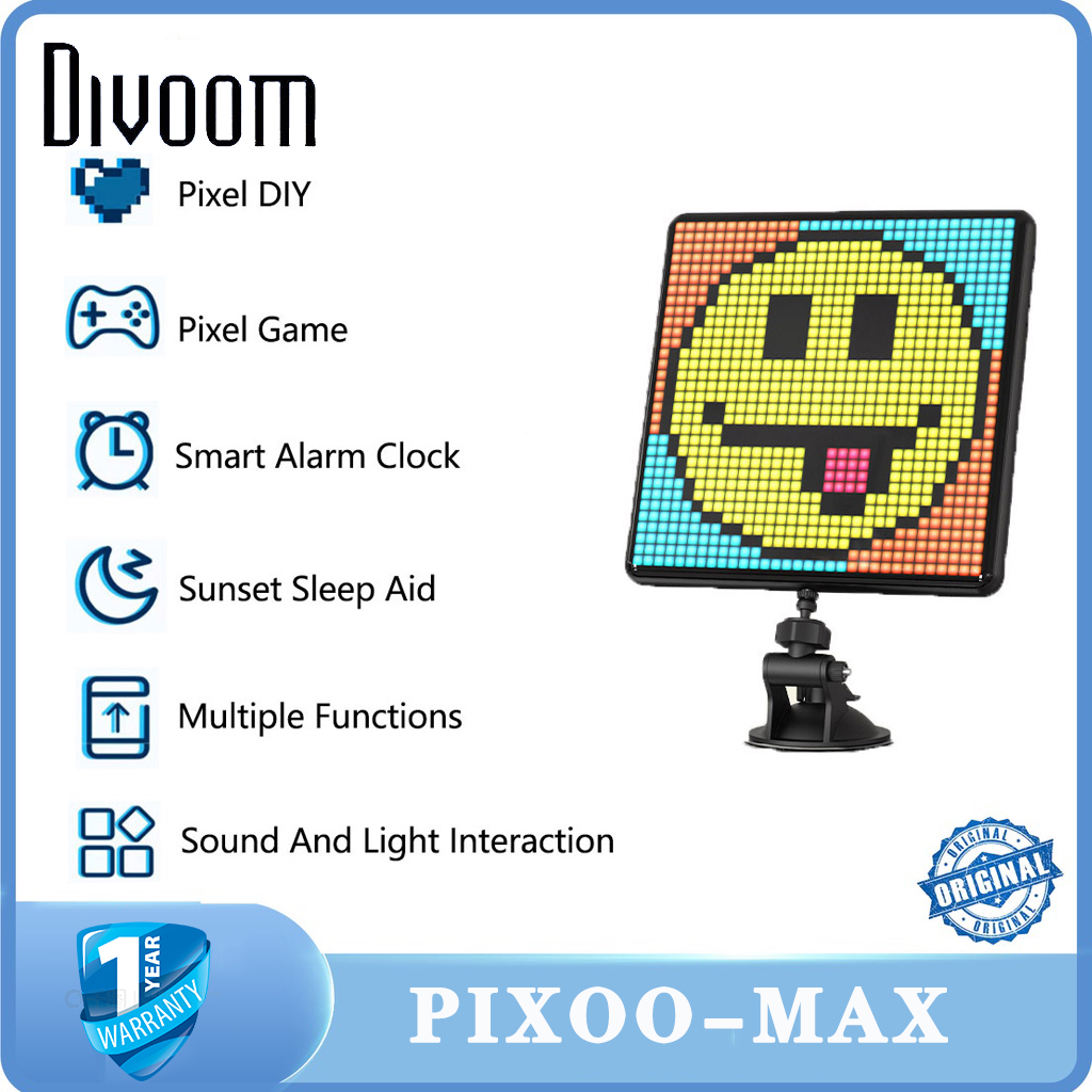 Divoom Pixoo-Max Pixel Display, Tampilan Kontrol Ponsel APP dengan Layar LED 32 X 32 yang Dapat Diprogram untuk Dekorasi Rumah, Iklan Bisnis