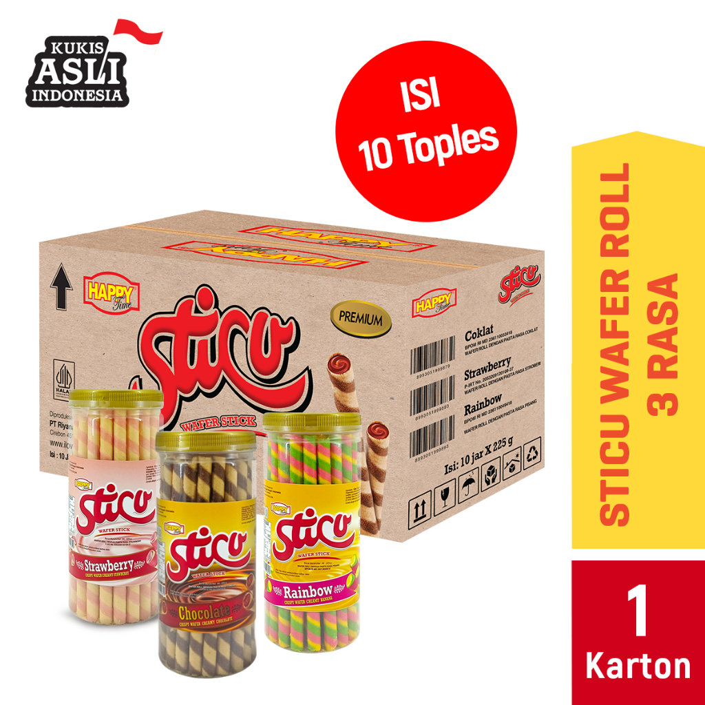 

Happy Time Astor Sticu Wafer Roll 3 Rasa (1 Karton isi 10 toples)