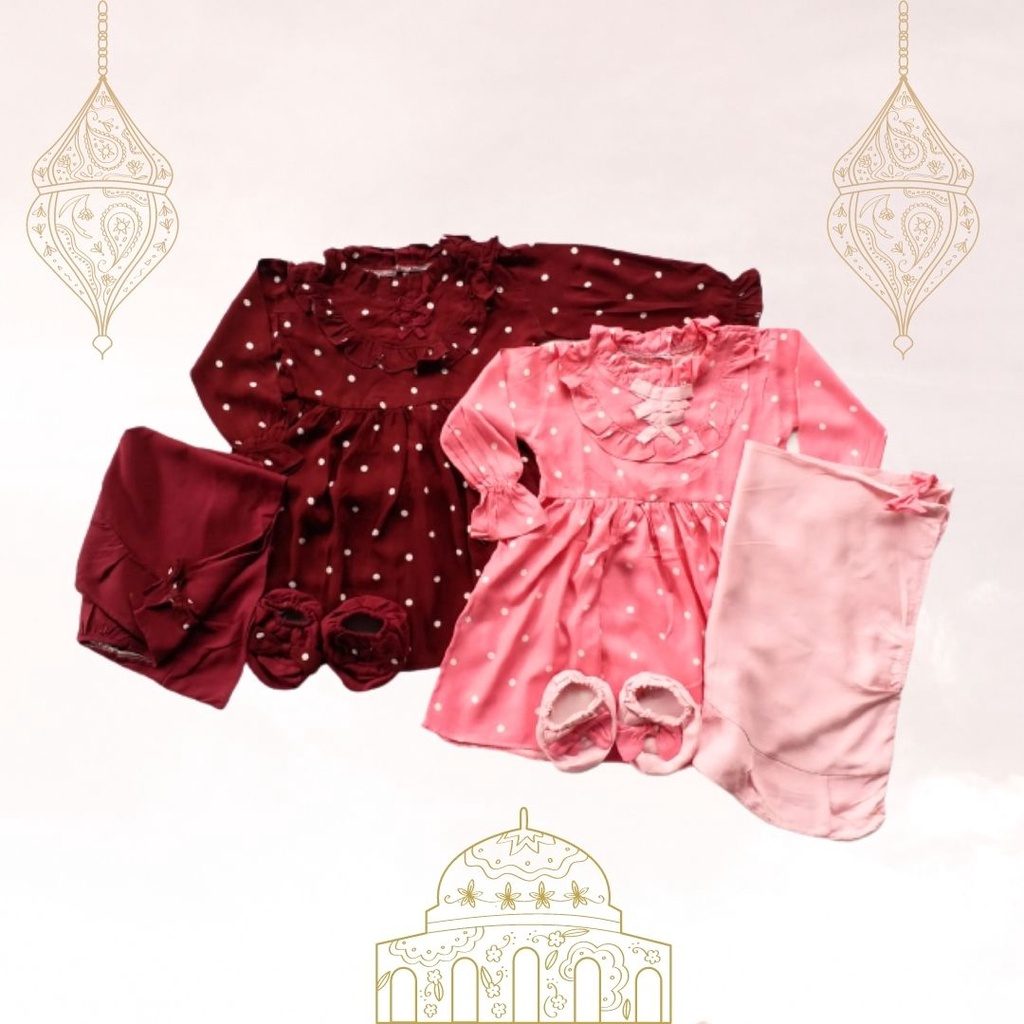 PROMO 7.7 plazababyku DRESS SASKIYA Gamis Bayi Muslim anak perempuan dress bayi motif polka lucu free hijab BUBIBEE