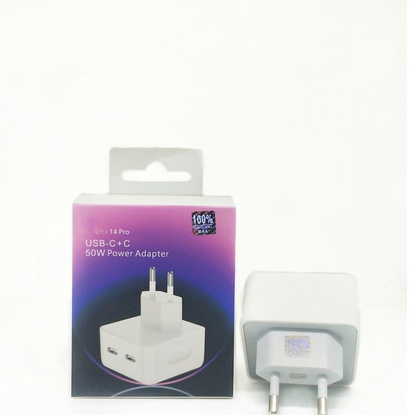 Charger Adaptor 50W DUAL USB-C PD Tipe C batok casan ip 50w