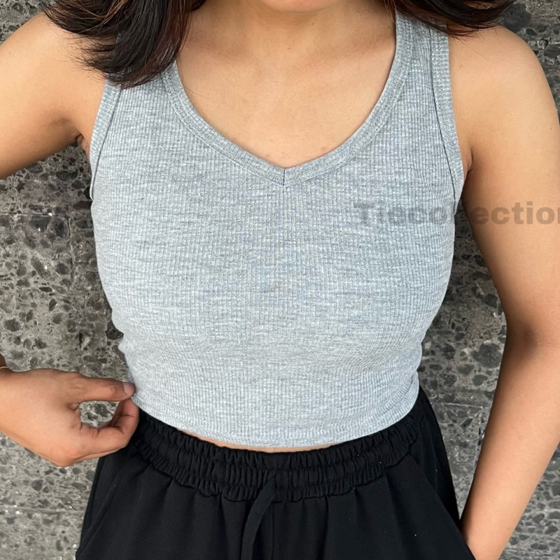 Riri Top / Rib Crop Tanktop VNeck / Atasan Wanita