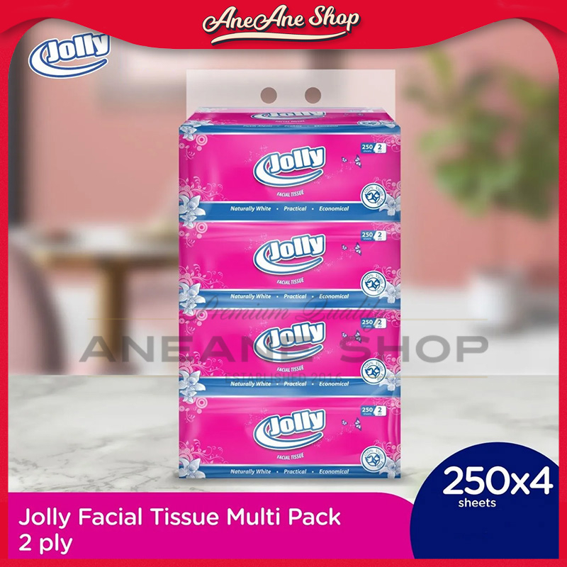 Jolly Facial Tissue 250 Sheets 2 Ply [4 Pack]