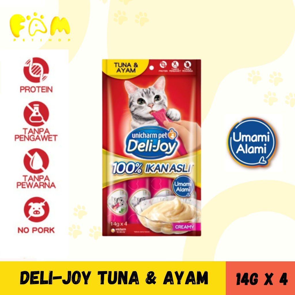 Deli-Joy Snack Kucing Basah 14g - Creamy Rasa Tuna &amp; Ayam