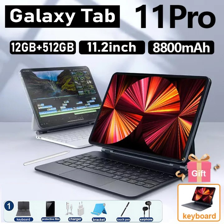 Tablet baru 11.2inch【12GB+512GB】Galaxy pro11 untuk pembelajaran dan hiburan kantor ultra tipis SiM/WiFi tab Komputer tablet murah Tablet Android b