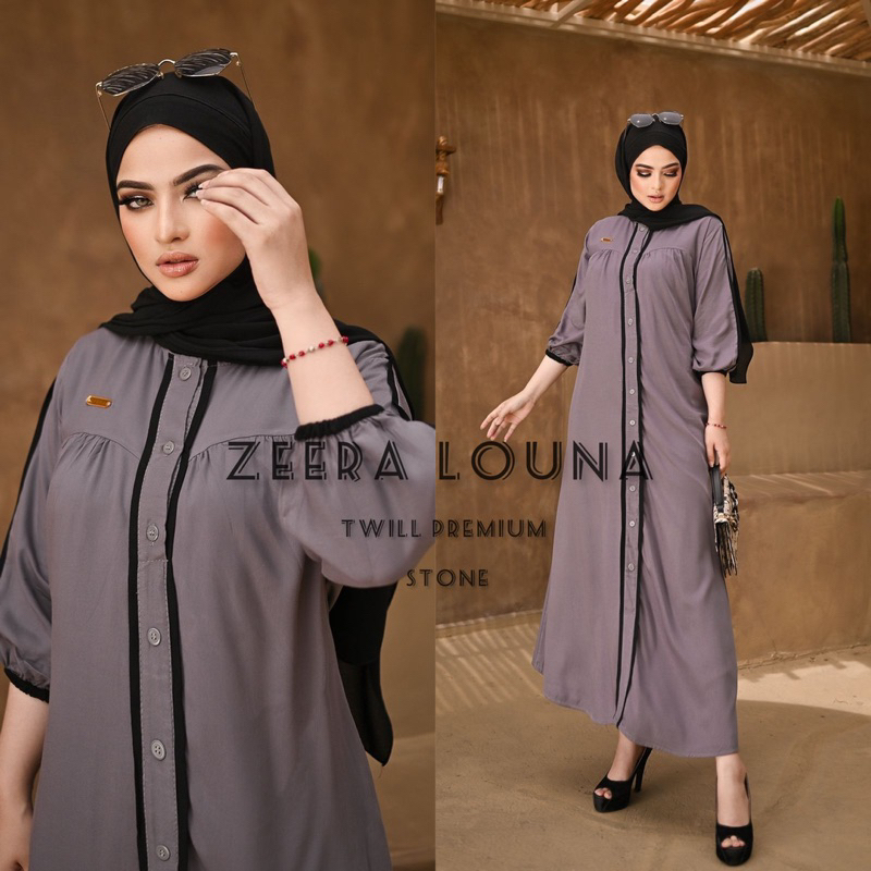 Daster Arab ZEERA LOUNA Midi Dress Busui  Bumil Rayon Twill Premium Ori