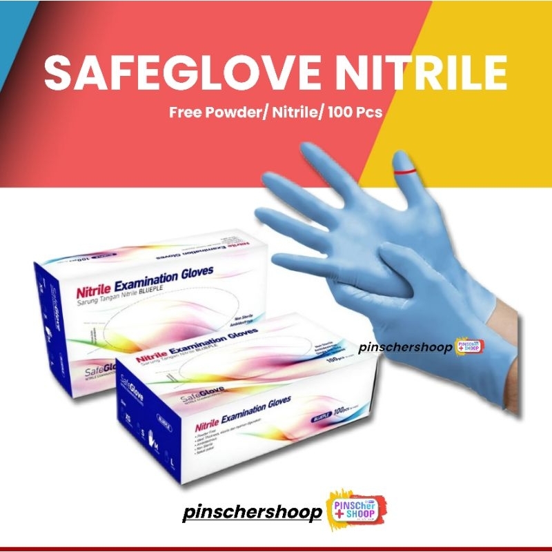 SAFEGLOVE SARUNG TANGAN NITRILE BLUPLE HANDSCOON NITRILE TANPA BEDAK BOX 100 PCS XS/S/M/L