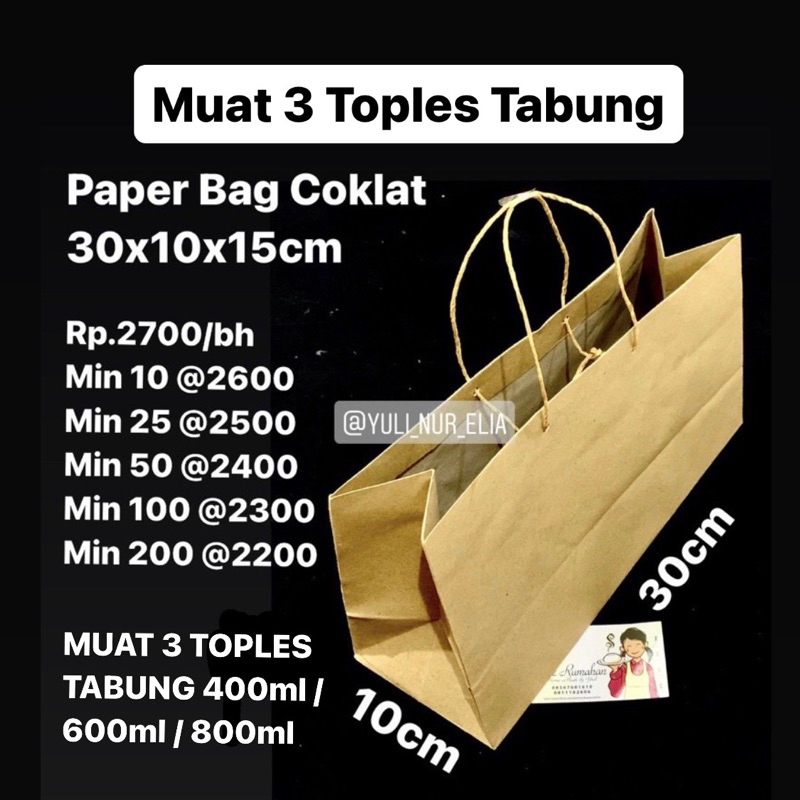 

Paper Bag Coklat 30x10x15cm muat 3 Toples Tabung