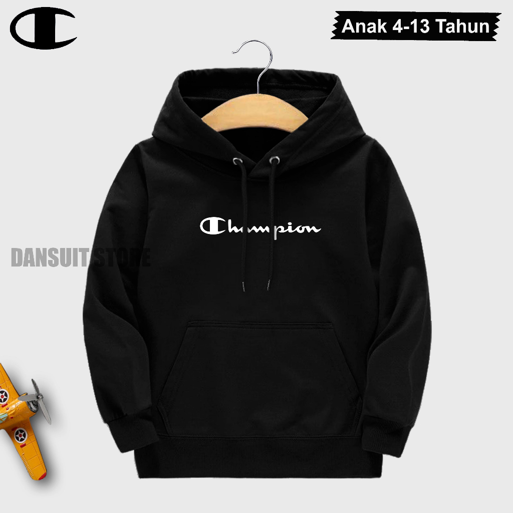 Hoodie Anak Laki-laki/Perempuan Usia 4-13 Tahun Sweater Hoodie Anak Motif Logo CHAMPION Bahan Tebal Premium