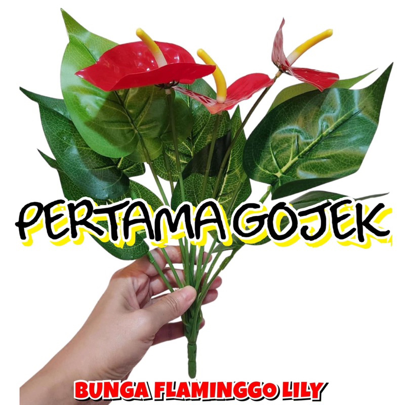 Buket Bunga Lily Flaminggo/ Bunga Artificial/ Daun Rambat Artificial/ Daun Artificial/ Tanaman Artif
