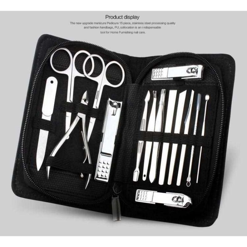 Manicure Padicure Set 15 in 1 Nail Clipper Kit Utility Pedicure Scissors Tweezer Knife Ear Pick Beau