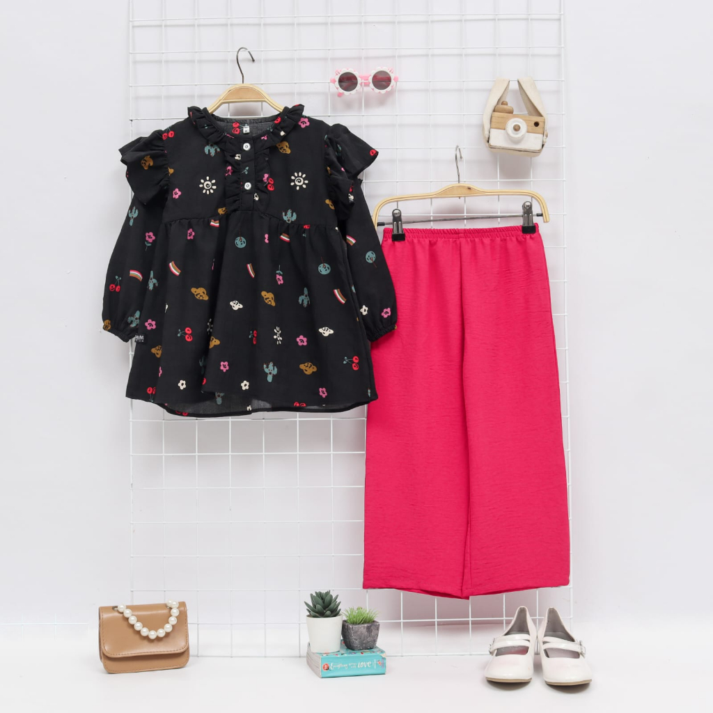 Salim Moslem -One Set La Queen Crinkle Print Mix Crinkle Polos 1-12 tahun