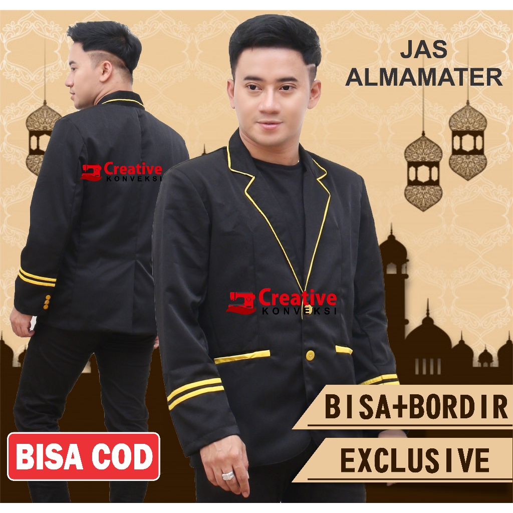 (BISA COD) JAS blazer sekolah Hitam lis kuning SLIMFIT PRIA TERBARU LIS gold / jas almamater pondok JAS KERJA WISUDA PERNIKAHAN JAS FORMAL MODEL SLIMFIT / Jas Pria, Jas Hitam Slimfit, Jas Nikah, Jas Pondok. / JAS ALMAMATER / JAS hitam lis / blazervariasi