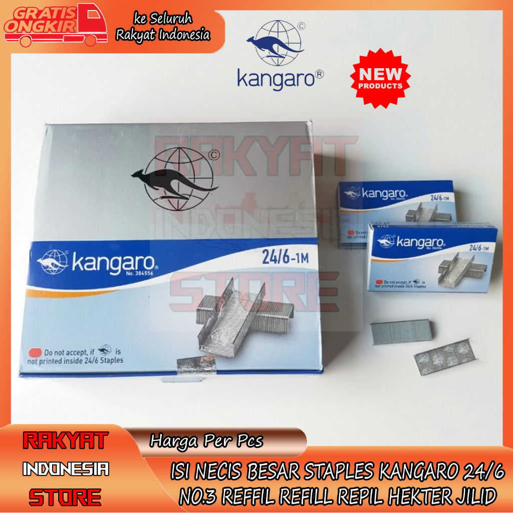 

Isi Staples Necis Stapler Kangaro 24/6 Besar Kokot Perlengkapan Sekolah Kerja Untuk Buku Berkas Jilid Dokumen Berbentuk U Hekter Refil Repil Alat Tulis Atk Jepretan Tahan Lama Awet Kangguru Lebih HUM Kuat Dan Tajam