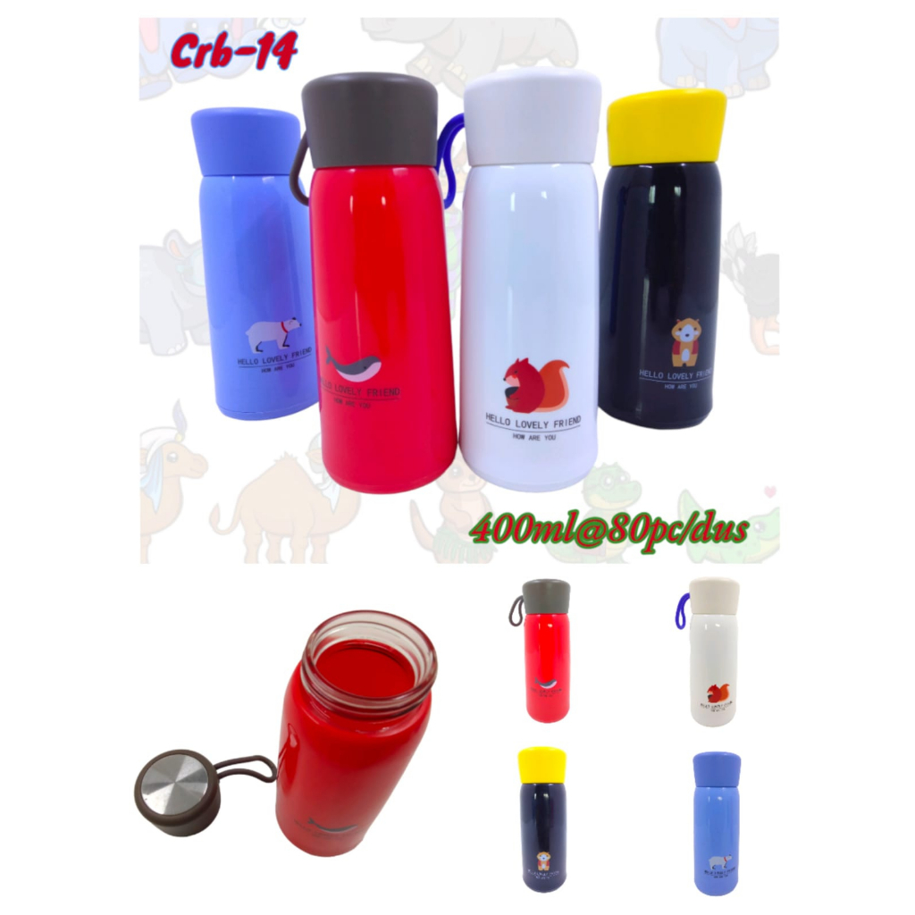 BOTOL AIR MINUM ANAK KACA LAPIS PLASTIK KARAKTER 500ML CRB14