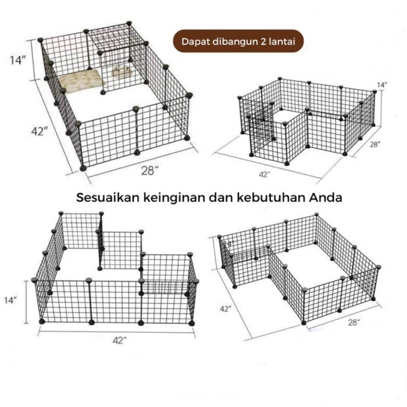 Kandang Pagar DIY Panel Satuan Kucing Anjing Kelinci Konektor 35x35cm Pintu Tangga