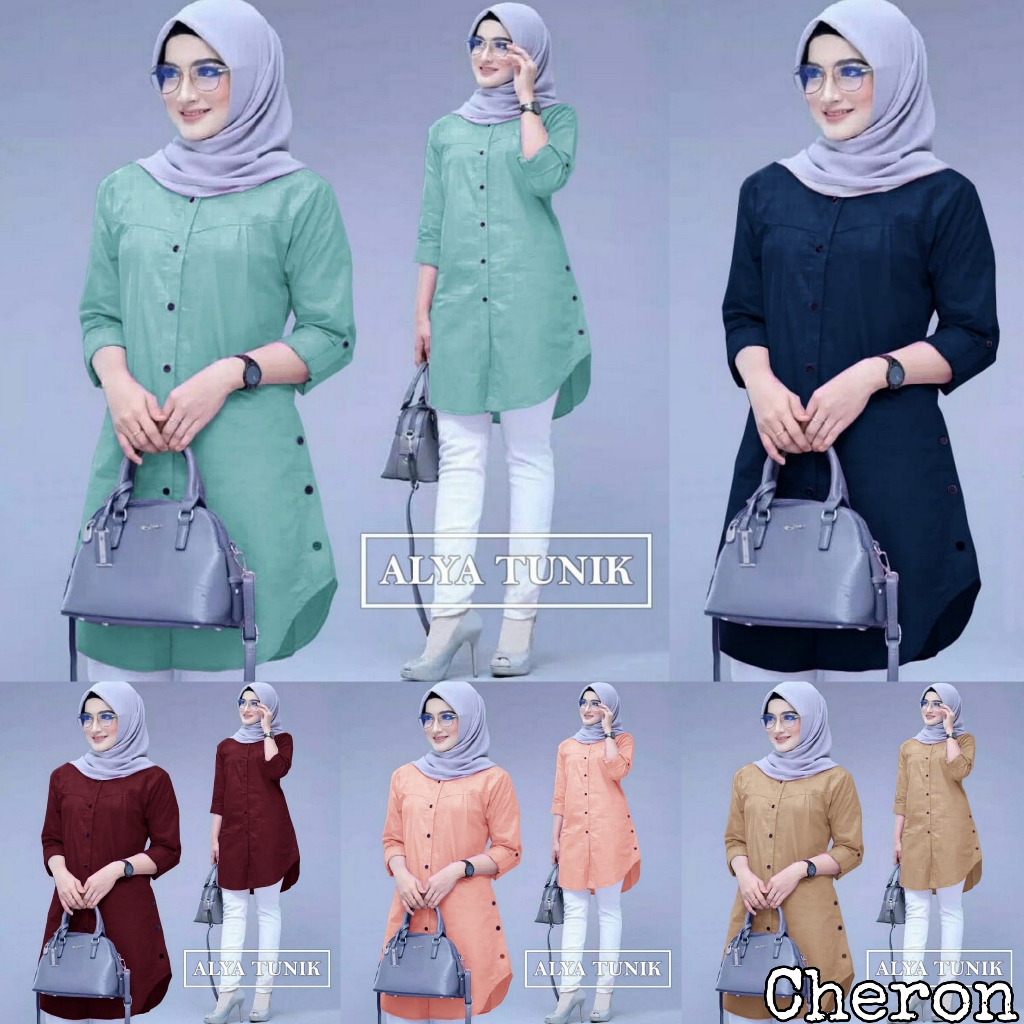 CHERON 23229 - Kemeja Tunik Wanita Lengan Panjang Baju Atasan Tunic Cewek Pakaian Perempuan Remaja D