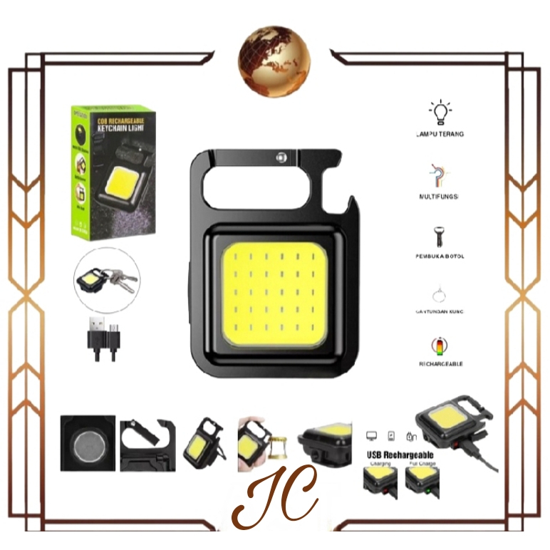 (JC)Mini Cob Keychain Lampu Senter Led Portable Light // Usb Rechargeable Emergency gantungan kunci