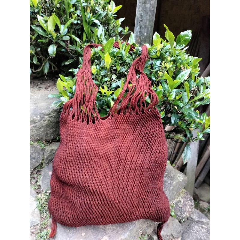 Tas koja jarog baduy original warna coklat tua bahan dari benang katun full di celup pewarna alami b