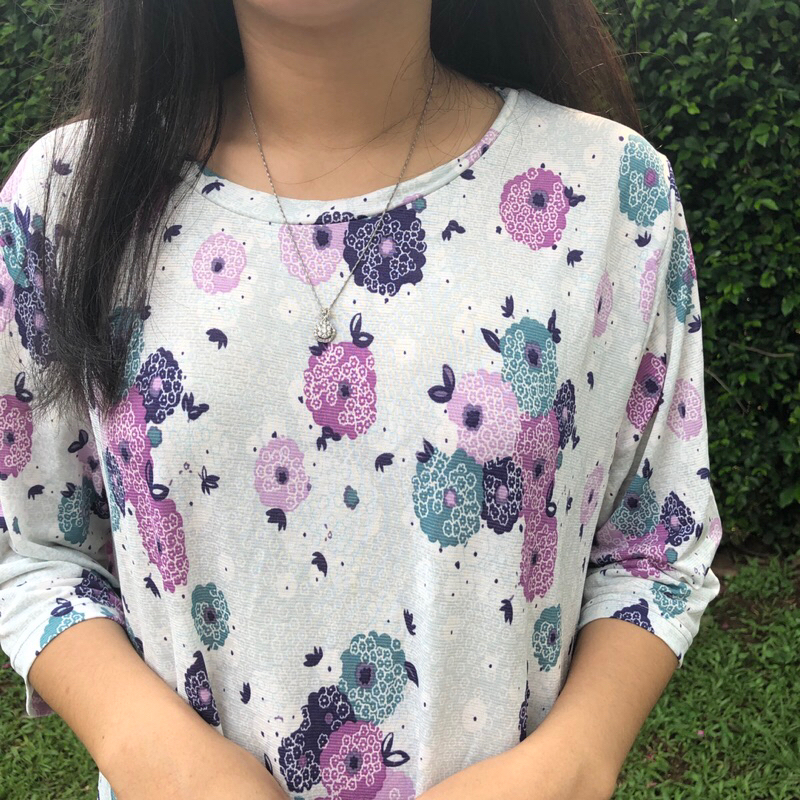 Bunga Bulat Warna - Blouse Motif Bunga - Atasan Lengan 7/8