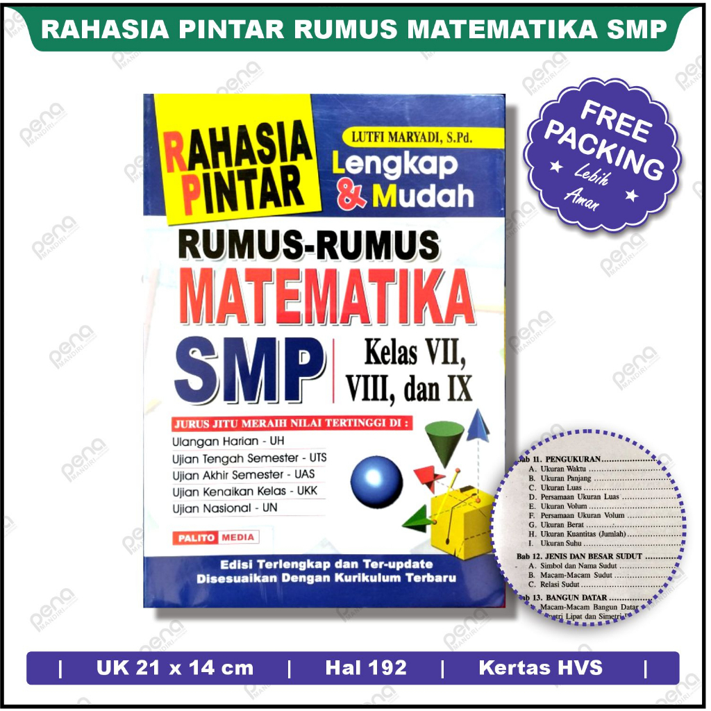 Buku Rahasia Pintar Lengkap dan Mudah: Rumus-Rumus Matematika Untuk Smp Kelas 7, 8, 9