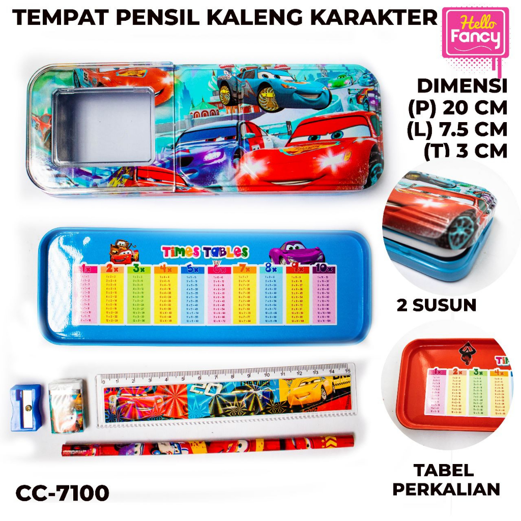 DEOSOFFICIAL-TEMPAT PENSIL KALENG SET DENGAN ISI KARAKTER CANDY CC-7100