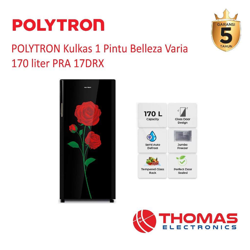 POLYTRON Kulkas 1 Pintu Belleza 170L PRA 17DRX PRA17DRX Semi Defrost PRA 17 DRX