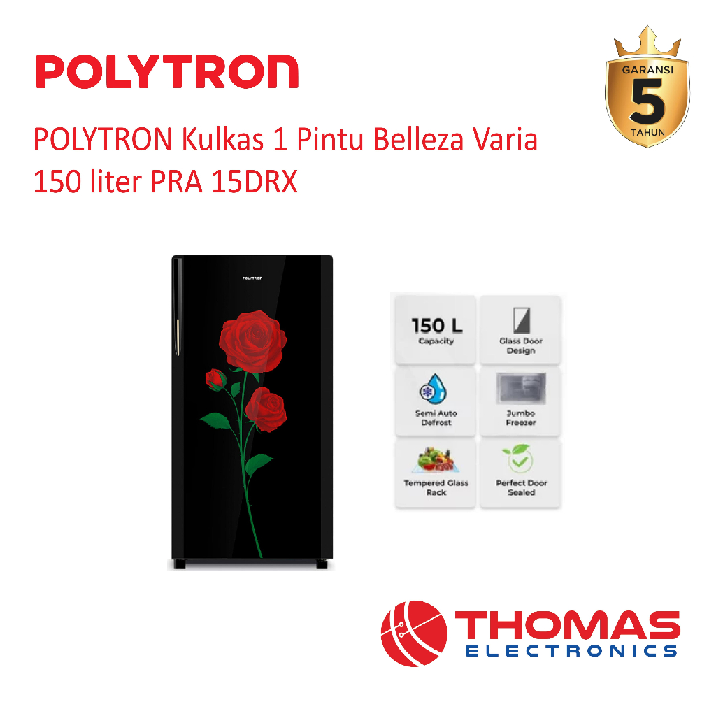 POLYTRON Kulkas 1 Pintu Belleza 150L PRA 15DRX PRA15DRX Semi Defrost PRA 15 DRX