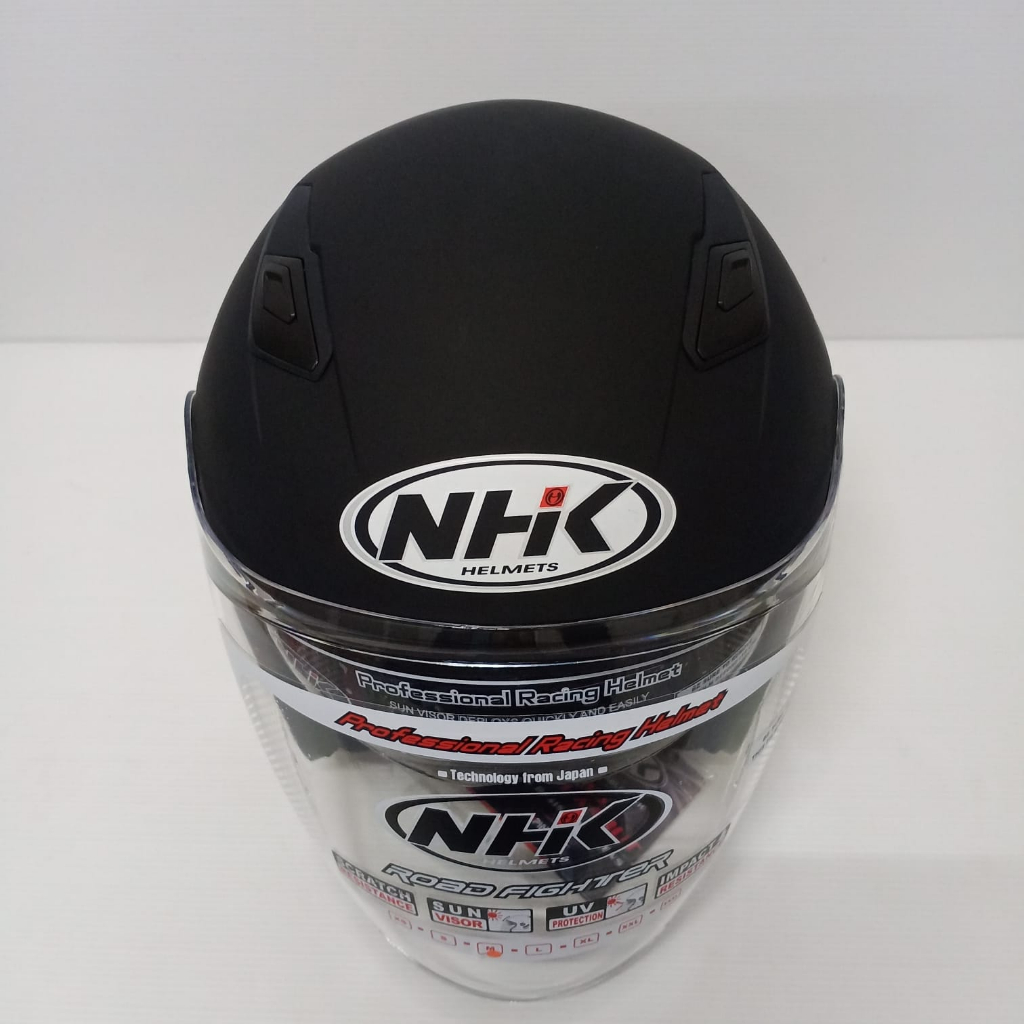 Helm NHK R1 Max Solid Black Doff Hitam Doff Double Visor Half Face - Helem Motor SNI DOT Touring Dewasa Pria Wanita Cewek Cowok Helmet Keren Terbaru Original