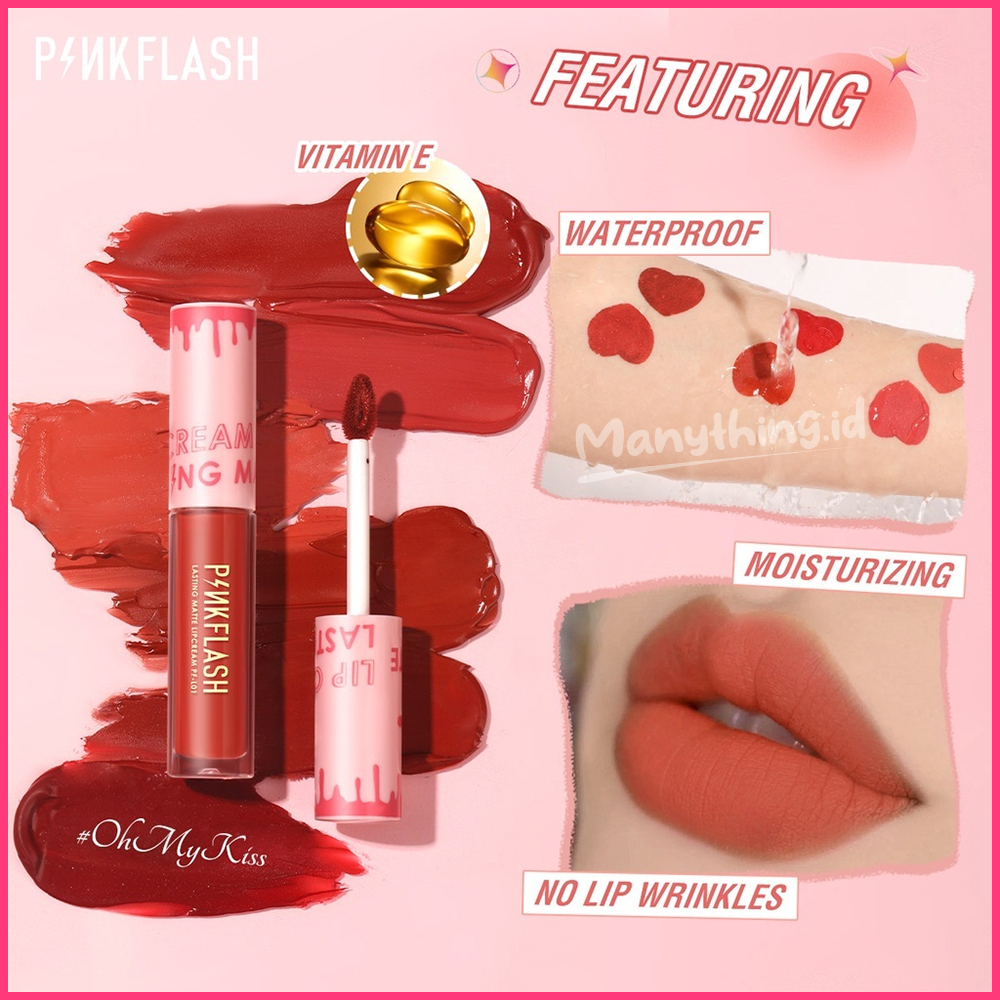 [BPOM] PINKFLASH Matte Lipstik Lembut Tahan Lama Pelembab Pigmentasi Tinggi 21Colors