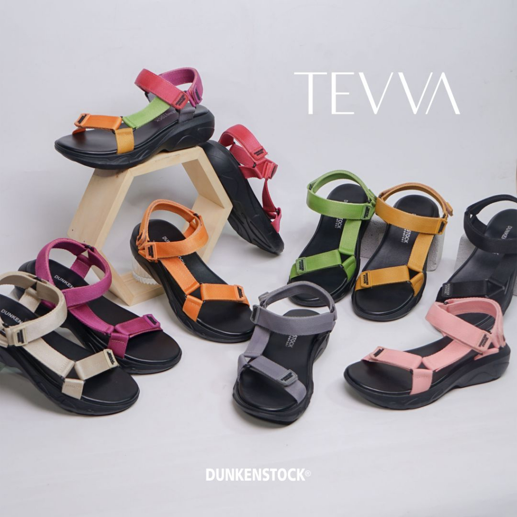 Adarastore - Dunkenstock TEVVA Sandal Sepatu Casual Wanita Sendal Gunung Cewek Model Tali Kekinian