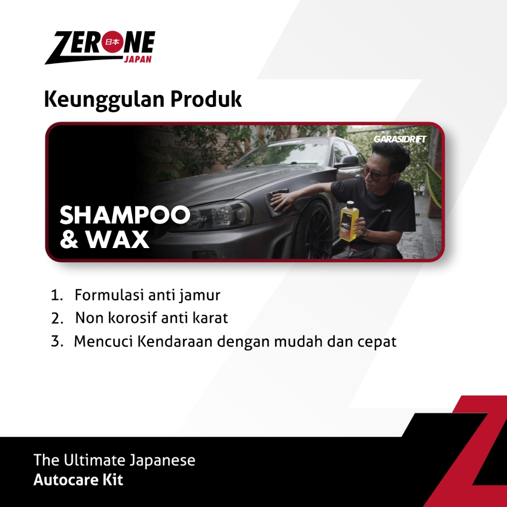 Shampo Sabun Cuci Mobil dan Motor Zerone Japan Wash and Wax Isi 500ml