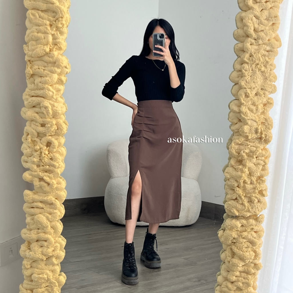 ASOKA Mira Skirt 1915 - A-Line Midi Skirt - Rok Wanita - Korean Skirt