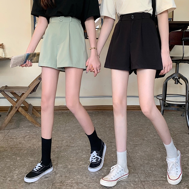 EUNII High Waist Hitam Casual Celana Pendek Kasual  Shorts