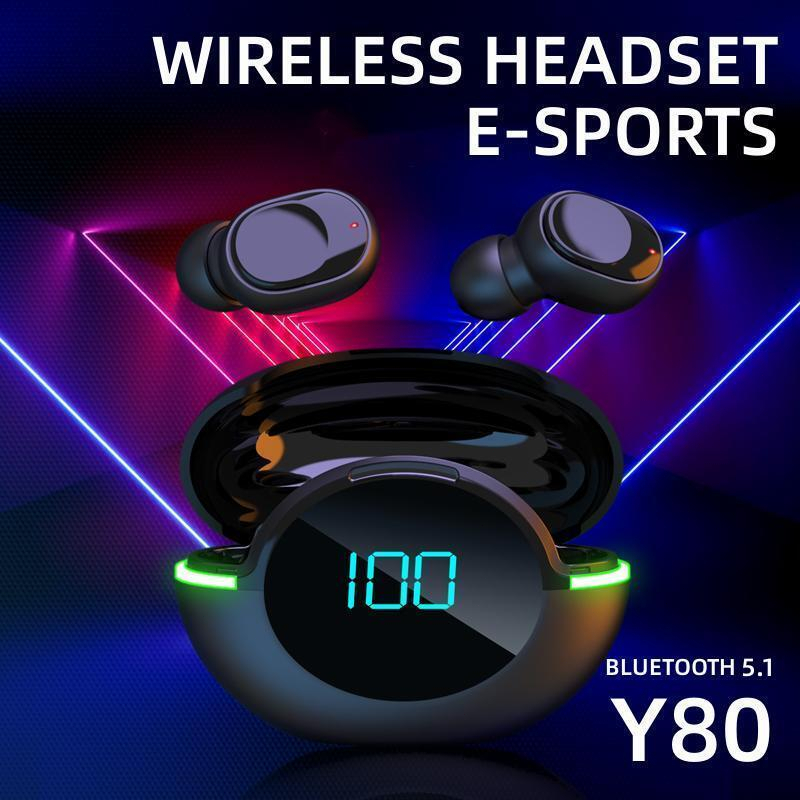 TWS Wireless Earphone Bluetooth Gaming Earbuds Dolby Sound Noise-cancelling e-sports Headphones Headset low delay Intelligent Digital Display Breathing Lamp Waterproof Upgraded Bluetooth - Y80,Y90(COD)