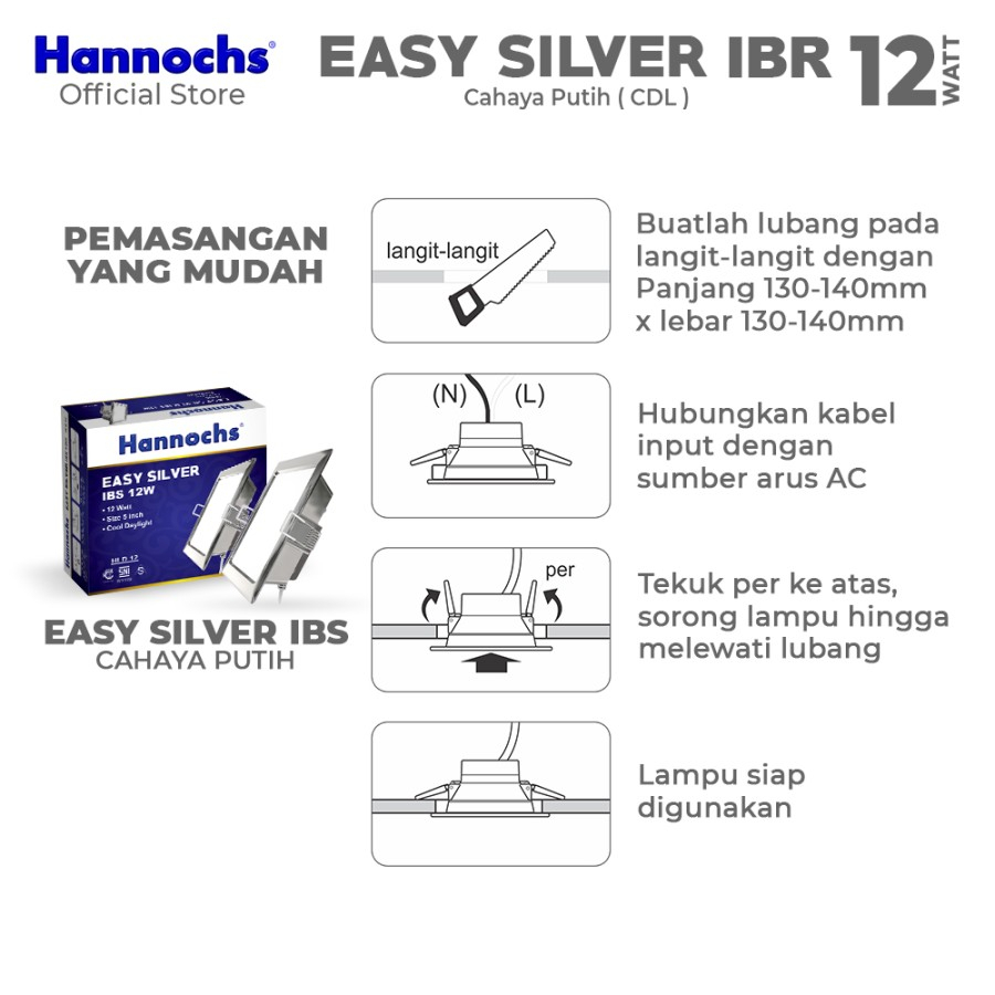 Lampu Downlight LED Hannochs Easy Silver 12W IBS CDL - Cahaya Putih