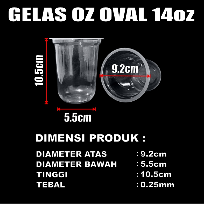 Gelas oz Oval 14oz Bening Cup Plastik Bulat Round Per Pack Murah