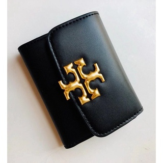 [Instant/Same Day] 8860  TORY BURCH new black short wallet gold double T logo card bag qianbao