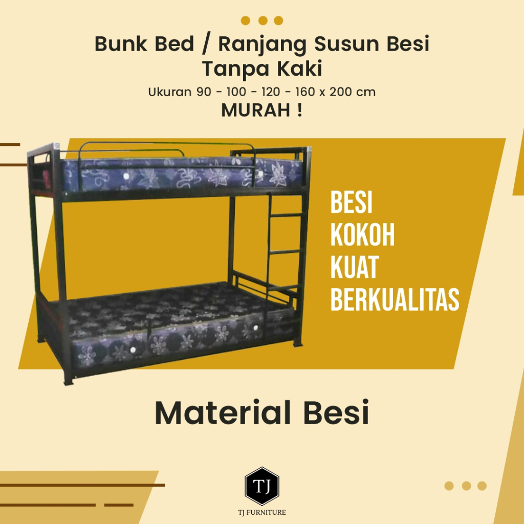 Ranjang Susun Besi Tanpa Kaki / Tempat Tidur Tingkat Besi / Dipan Besi / Bunk Bed Besi Tanpa Kaki 12