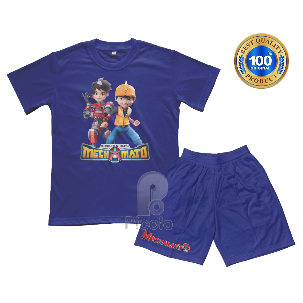 (FREE NAMA) BAJU KAOS SETELAN ANAK MOTIF KARAKTER KARTUN MECHAMATO X BOBOIBOY UNISEX