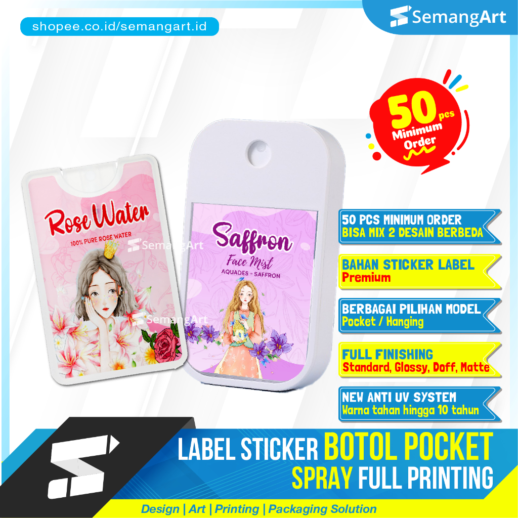 Cetak Stiker Label Sticker Botol Spray Sanitizer Kosmetik Deodorant Water Pocket Travel Pack Anti UV