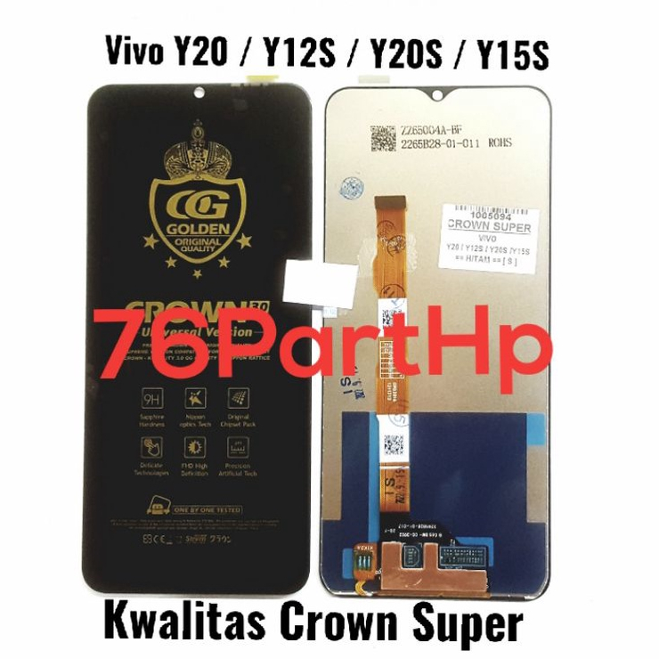 Lcd Touchscreen Fullset kwalitas Crown Super Vivo Y20 Y12S Y20S Y15S - Hitam